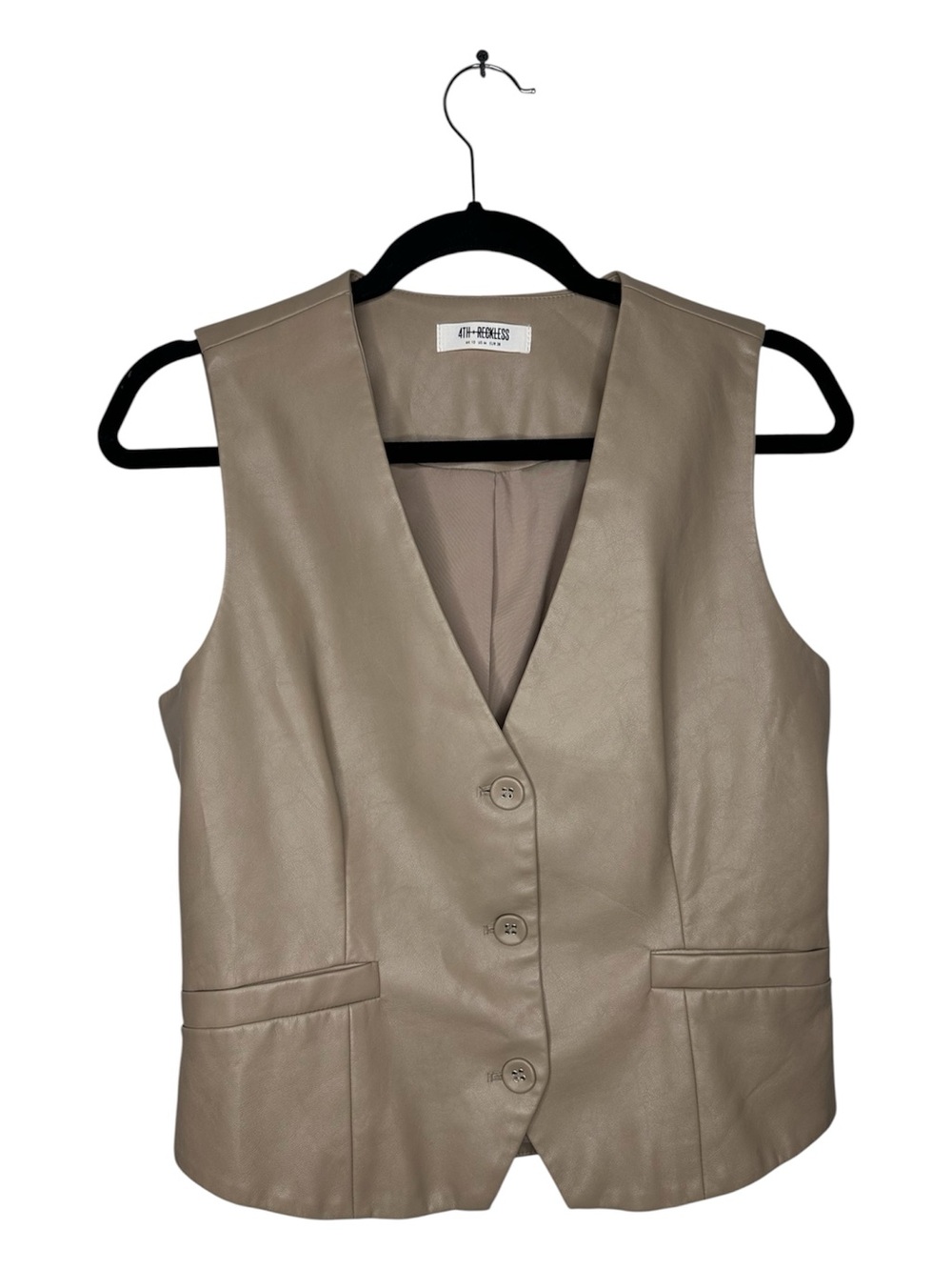 Women’s Taupe Leather Button-Front Vest